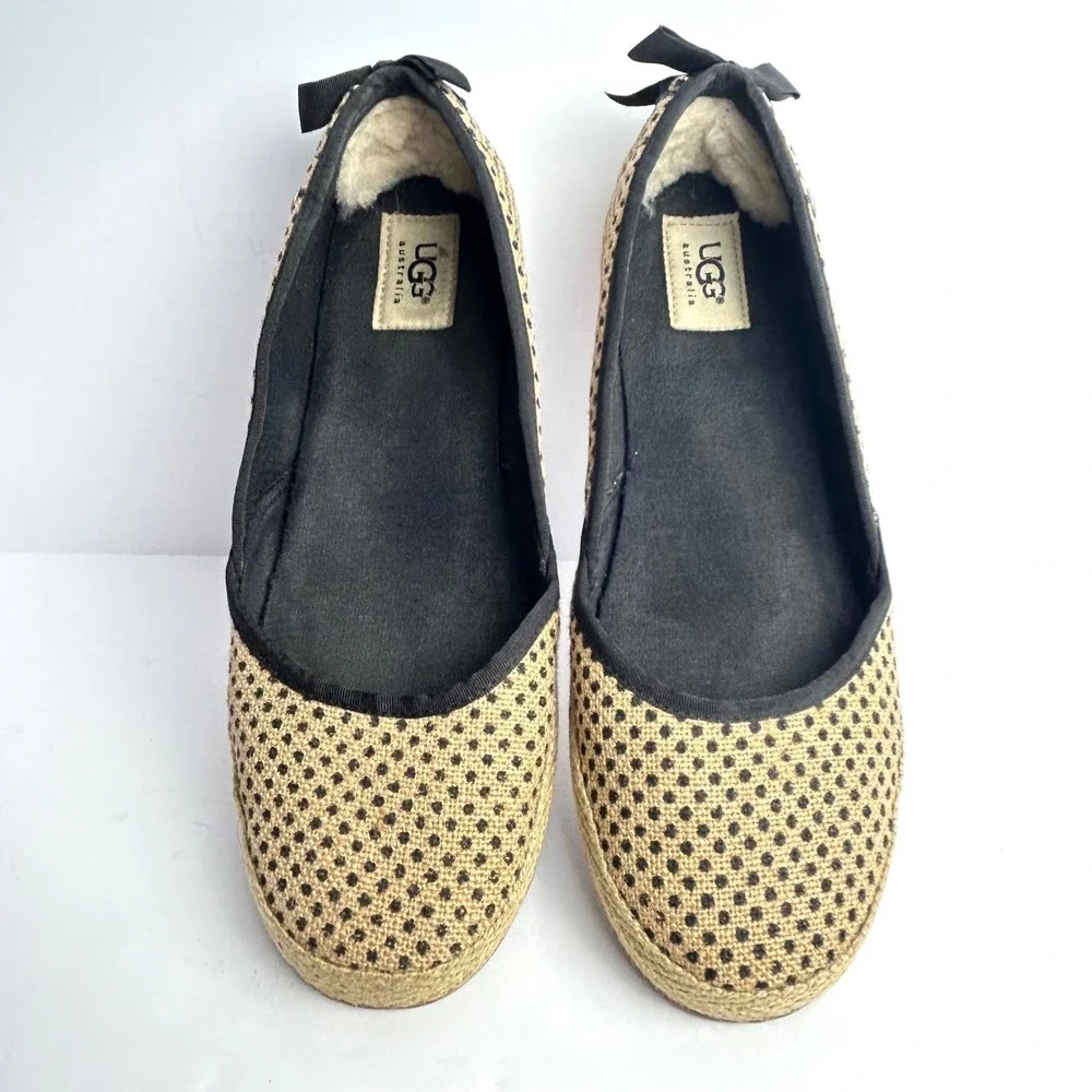 UGG Australia‎ Indah Espadrille Ballet Flats Burlap Polka Dot Bow Accent 9.5